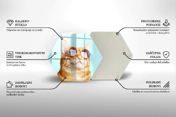 Skleněná krájecí deska Červená kočka s brýlemi