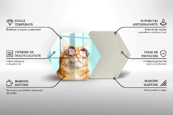 Skleněná krájecí deska Červená kočka s brýlemi