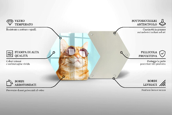 Skleněná krájecí deska Červená kočka s brýlemi