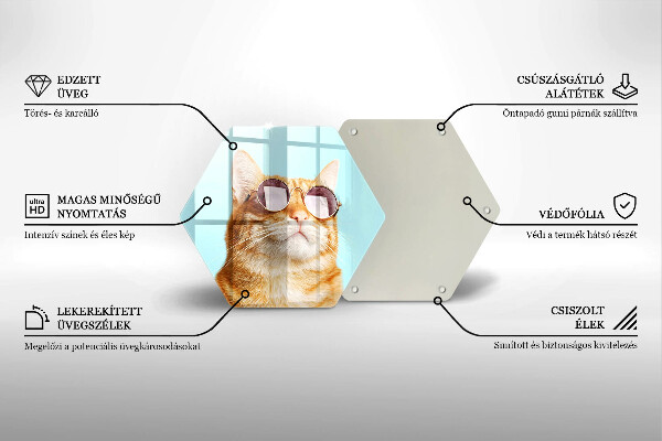 Skleněná krájecí deska Červená kočka s brýlemi