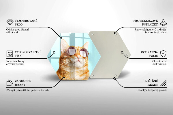 Skleněná krájecí deska Červená kočka s brýlemi