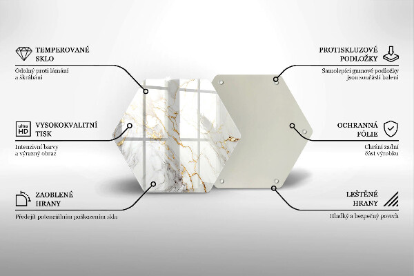 Skleněná deska do kuchyně Světlý mramor se zlatem