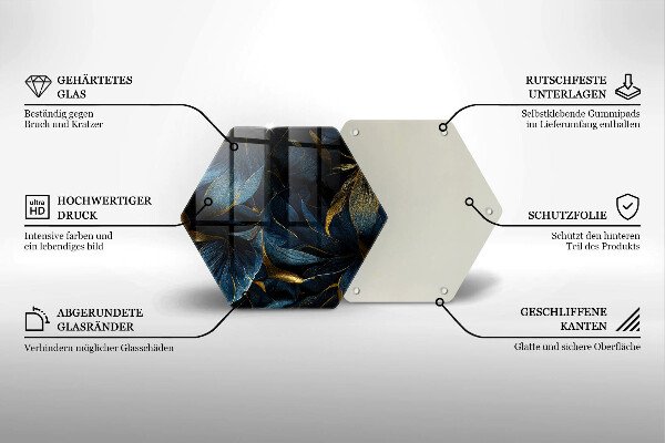 Skleněná deska do kuchyně Dekorativní listy se zlatem