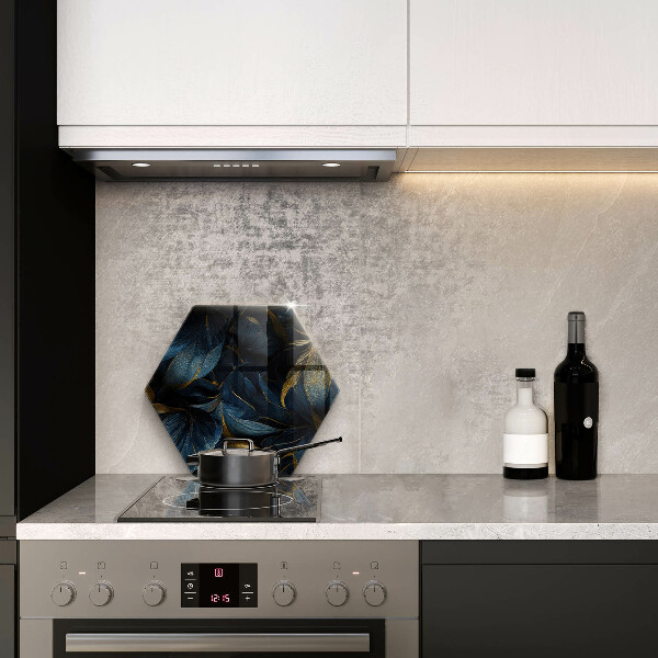 Skleněná deska do kuchyně Dekorativní listy se zlatem