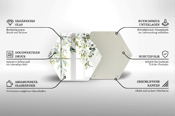 Skleněná krájecí deska Dekorativní listy a květy