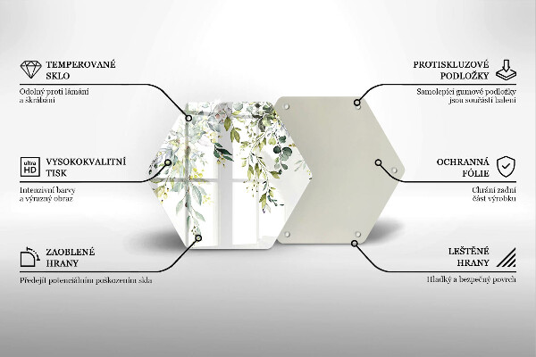 Skleněná krájecí deska Dekorativní listy a květy