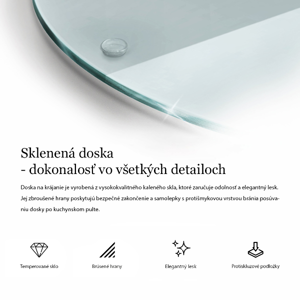 Průhledná skleněná krájecí deska 40 cm