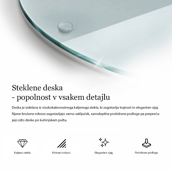 Průhledná skleněná krájecí deska 40 cm