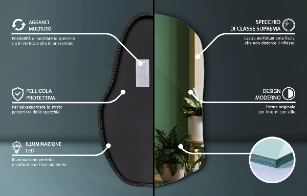 Nepravidelné zrcadlo s led osvětlením unikátní 70x46 cm