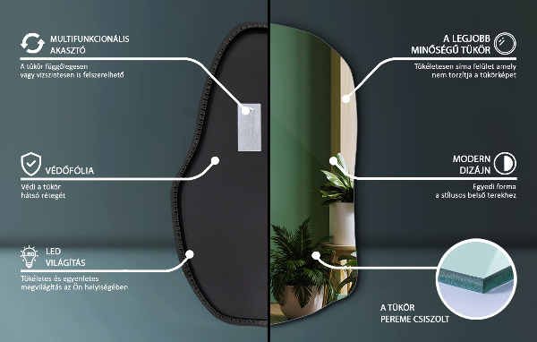 Nepravidelné zrcadlo s led osvětlením unikátní 70x46 cm