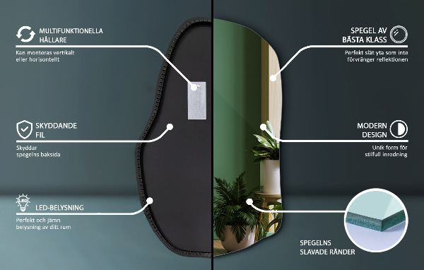 Nepravidelné zrcadlo s led osvětlením unikátní 90x59 cm