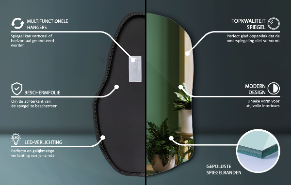 Nepravidelné zrcadlo s led osvětlením unikátní 90x59 cm