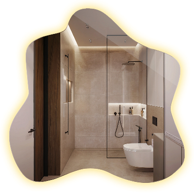 Asymetricke zrcadlo skvrna s led podsvícením 48x49 cm