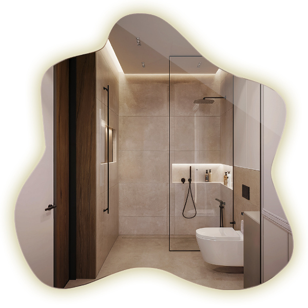 Atypické zrcadlo skvrna s osvětlením 68x67 cm