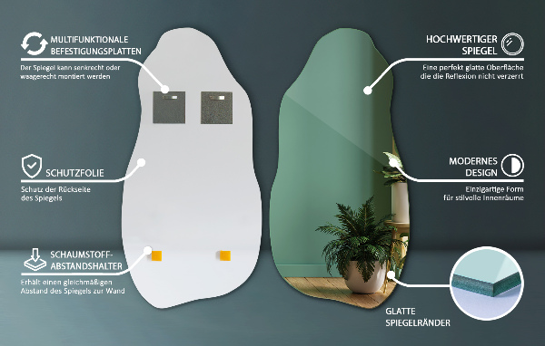 Asymetricke zrcadlo dekorativní na zeď 40x80