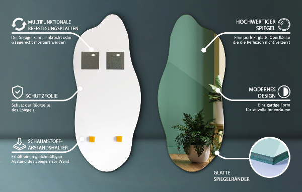 Asymetricke zrcadlo ozdoba na zeď 35x80 cm