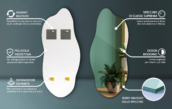 Asymetricke zrcadlo ozdoba na zeď 35x80 cm