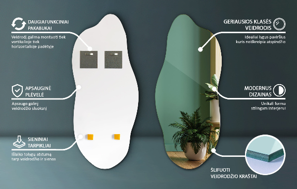 Atypické zrcadlo bez rámu 40x90 cm