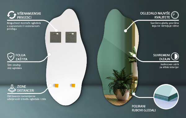 Atypické zrcadlo bez rámu 40x90 cm