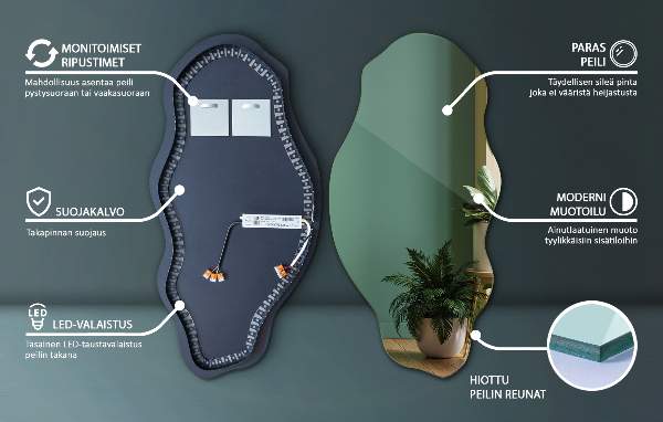 Organické zrcadlo s led impozantní 45x90 cm