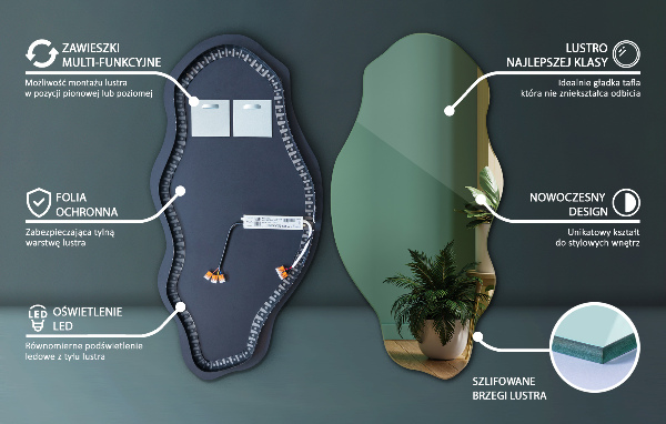 Organické zrcadlo s led dekorativní 50x100 cm
