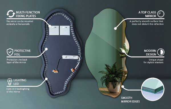 Organické zrcadlo s led dekorativní 50x100 cm