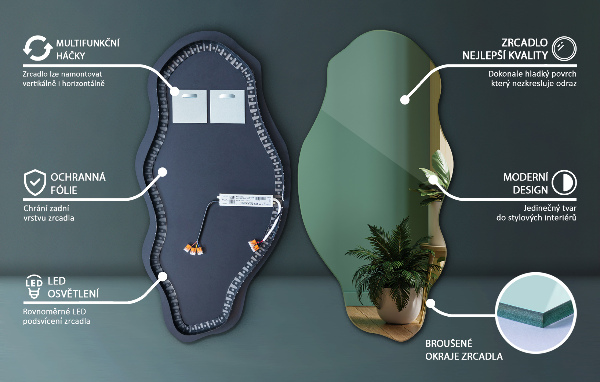 Organické zrcadlo s led dekorativní 50x100 cm