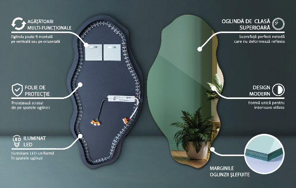 Organické zrcadlo s led dekorativní 50x100 cm