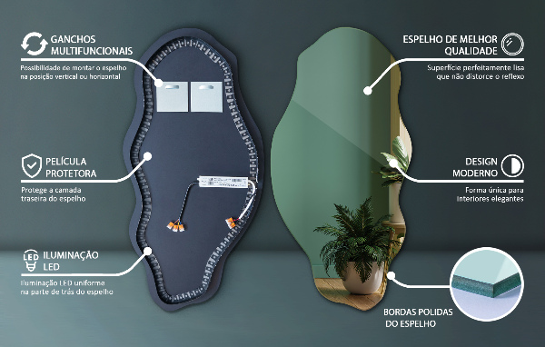 Organické zrcadlo s led dekorativní 50x100 cm