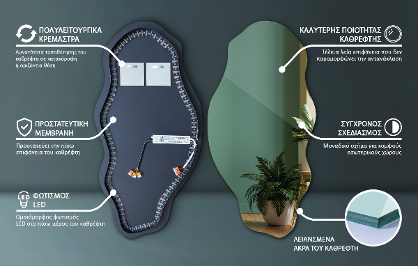 Organické zrcadlo s led dekorativní 50x100 cm