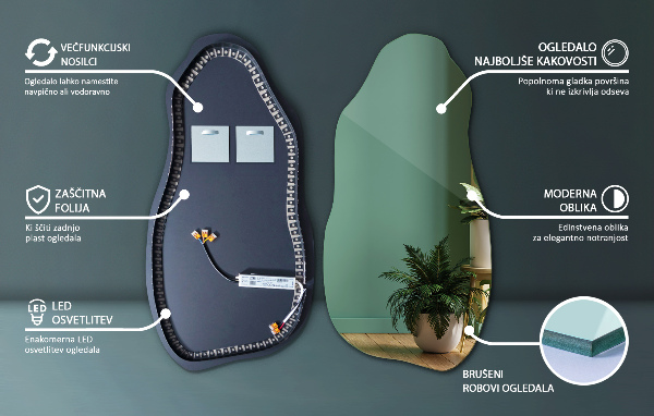 Organické zrcadlo s led minimalistický 45x90 cm