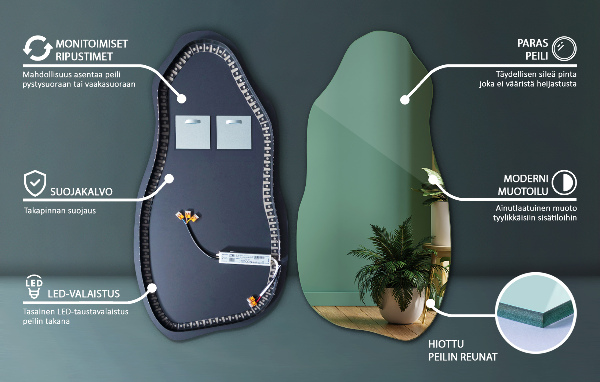 Organické zrcadlo s led minimalistický 45x90 cm