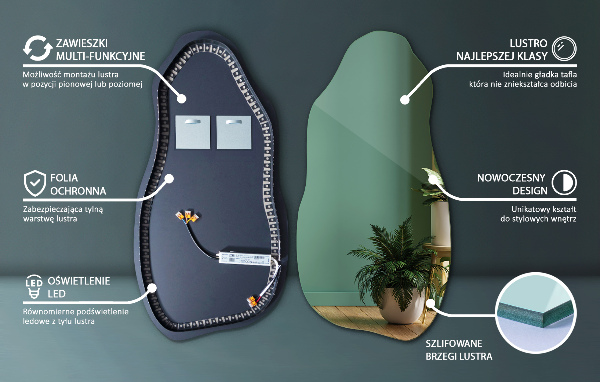 Organické zrcadlo s led impozantní 50x100 cm