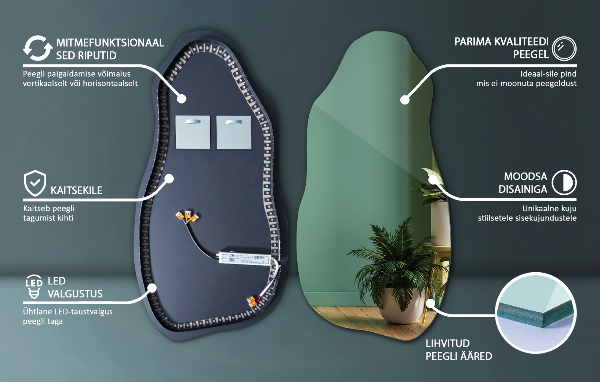 Organické zrcadlo s led impozantní 50x100 cm