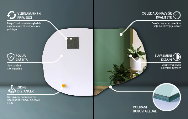 Asymetricke zrcadlo dekorativní 70x46 cm