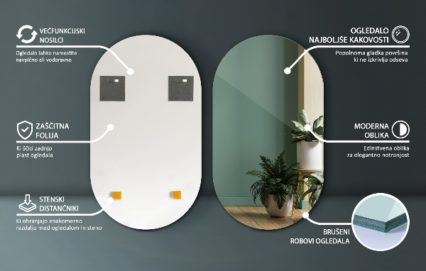 Oválné zrcadlo bez rámu 40x70 cm