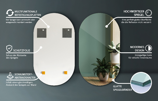 Oválné zrcadlo bez rámu 52x90 cm