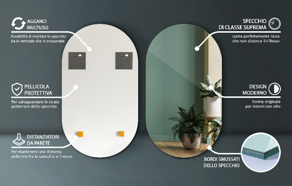 Oválné zrcadlo bez rámu 52x90 cm