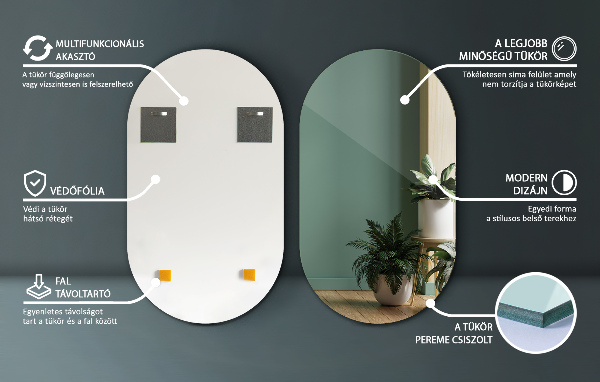 Oválné zrcadlo bez rámu 52x90 cm