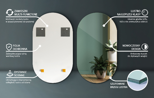 Oválné zrcadlo bez rámu 52x90 cm