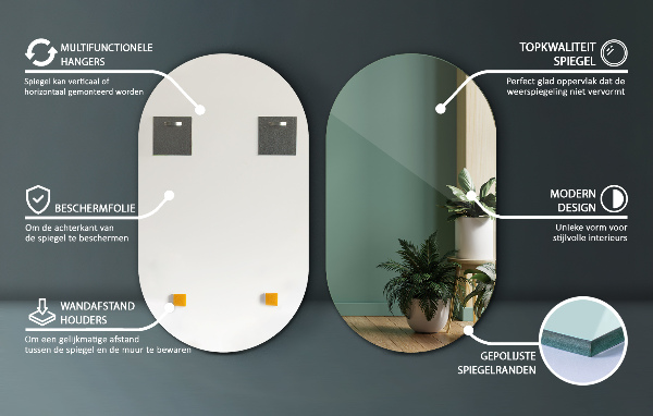 Oválné nástěnné zrcadlo bez rámu 58x100 cm