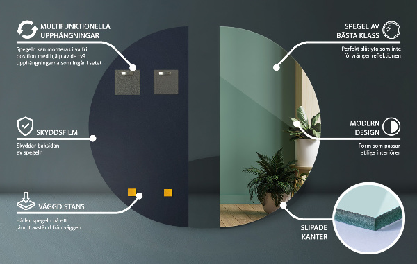 Nástěnné půlkruhové zrcadlo bez rámu 25x50 cm