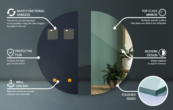 Nástěnné půlkruhové zrcadlo bez rámu 25x50 cm