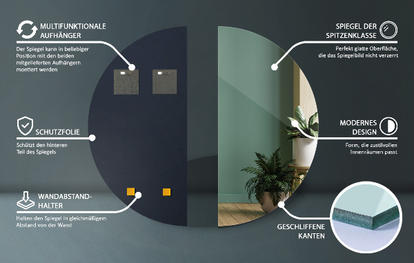 Půlkruhové designove zrcadlo bez rámu 35x70 cm