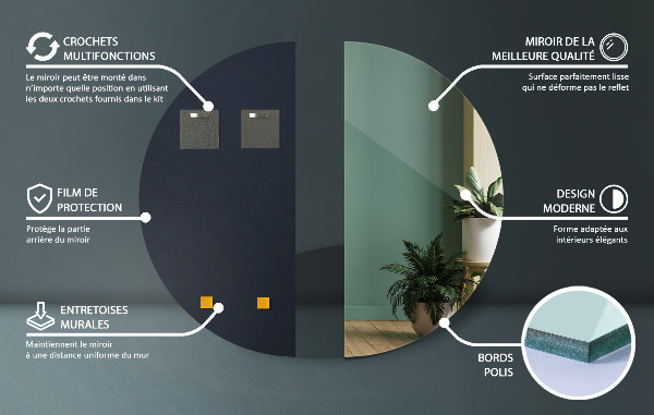 Půlkruhové designove zrcadlo bez rámu 35x70 cm