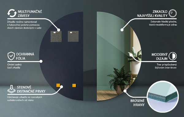 Půlkruhové designove zrcadlo bez rámu 35x70 cm