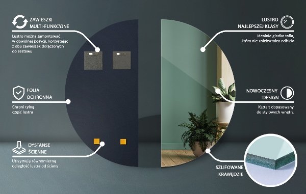 Půlkruhové zrcadlo na zeď bez rámu 50x100 cm