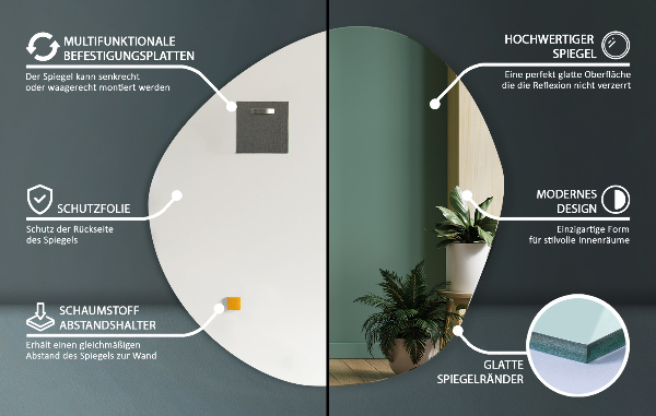 Designove organické zrcadlo bez rámu 58x58 cm