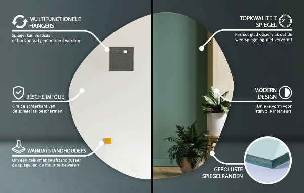 Designove organické zrcadlo bez rámu 58x58 cm