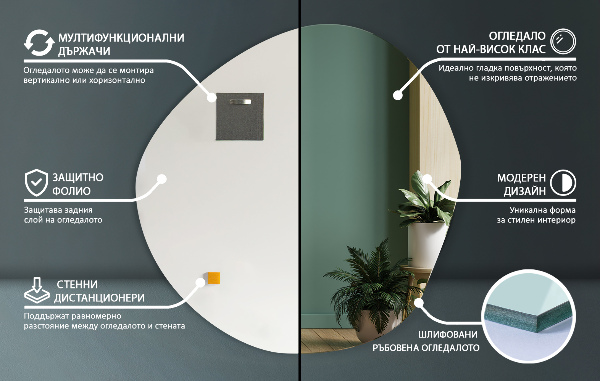 Designove organické zrcadlo bez rámu 58x58 cm